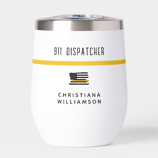 Personalized Thin Gold Line Flag 911 Dispatcher  (Front)