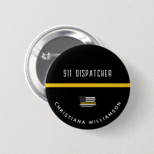 Personalized Thin Gold Line Flag 911 Dispatcher  2 Inch Round Button
