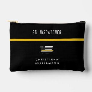 Personalized Thin Gold Line Flag 911 Dispatcher  Accessory Pouch