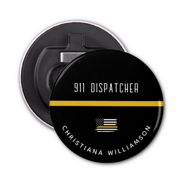 Personalized Thin Gold Line Flag 911 Dispatcher  Bottle Opener (Front)