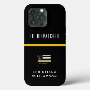 Personalized Thin Gold Line Flag 911 Dispatcher  iPhone 13 Pro Case