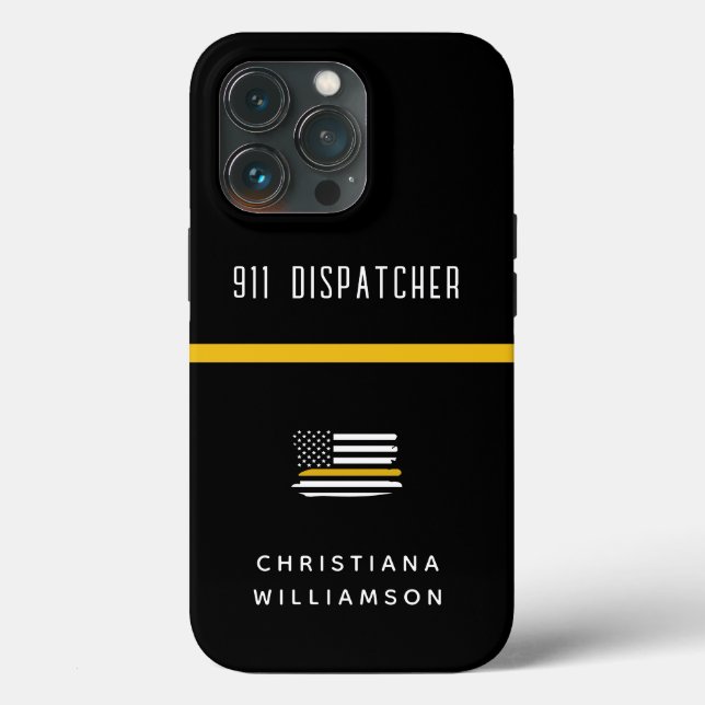 Personalized Thin Gold Line Flag 911 Dispatcher  Case-Mate iPhone Case (Back)