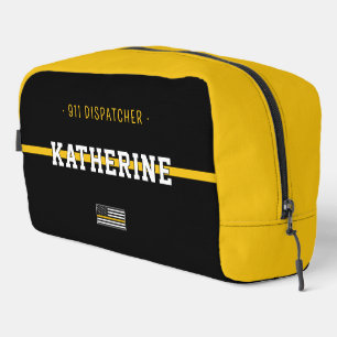 Personalized Thin Gold Line Flag 911 Dispatcher Dopp Kit