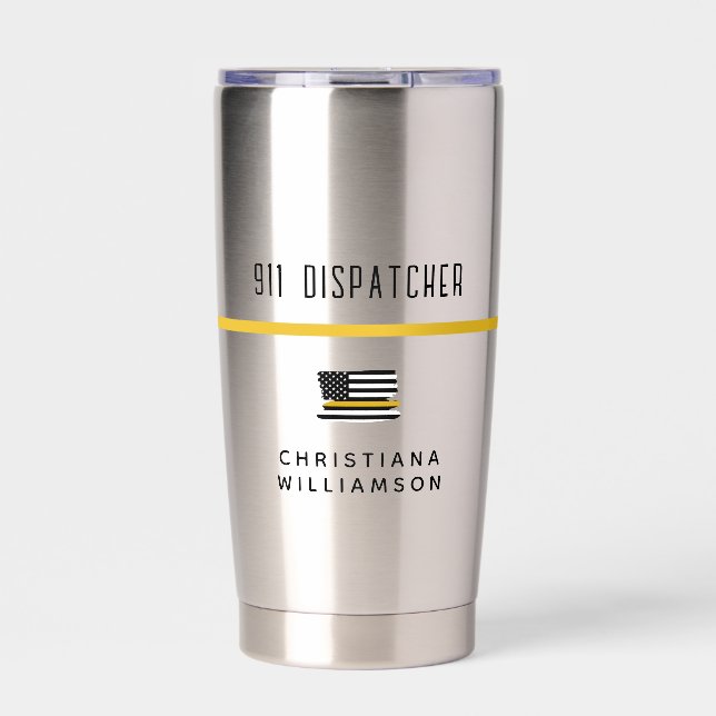 Personalized Thin Gold Line Flag 911 Dispatcher  Insulated Tumbler (Front)