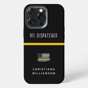 Personalized Thin Gold Line Flag 911 Dispatcher iPhone 13 Pro Case