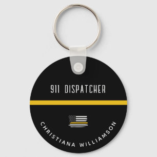Personalized Thin Gold Line Flag 911 Dispatcher  Keychain