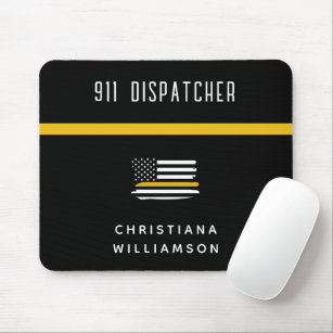 Personalized Thin Gold Line Flag 911 Dispatcher  Mouse Pad