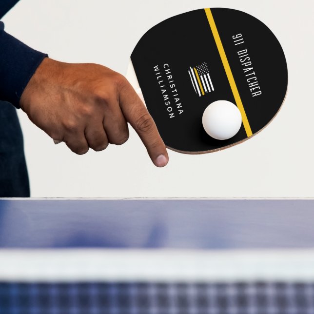 Personalized Thin Gold Line Flag 911 Dispatcher  Ping Pong Paddle (Insitu)