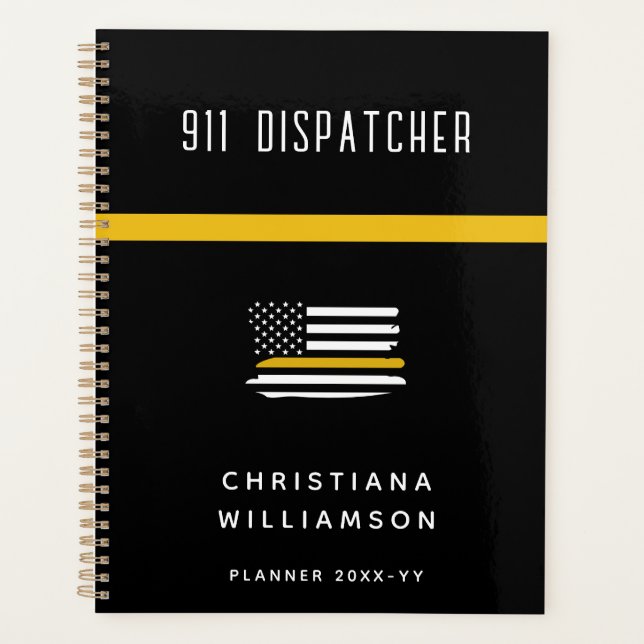 Personalized Thin Gold Line Flag 911 Dispatcher  Planner (Front)