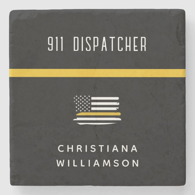 Personalized Thin Gold Line Flag 911 Dispatcher  Stone Coaster (Front)