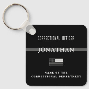 Personalized Thin Gray Line Corrections Officer Keychain