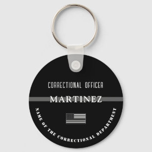 Personalized Thin Gray Line Corrections Officer Keychain
