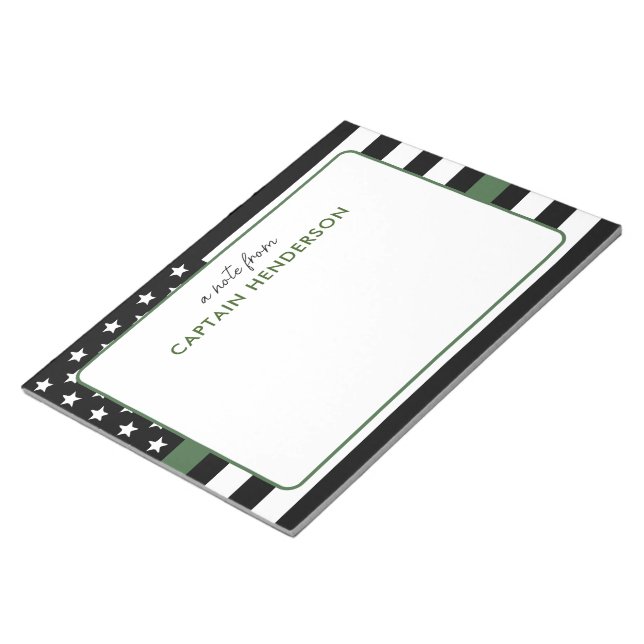 Personalized Thin Green Line Flag Army Military Notepad (Angled)