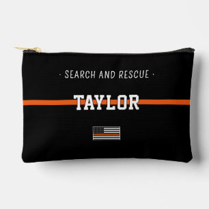 Personalized Thin Orange Line Flag Search Rescue Accessory Pouch