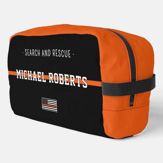 Personalized  Thin Orange Line Flag Search Rescue Dopp Kit (Left Corner)