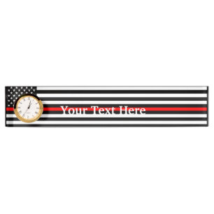Personalized Thin Red Line American Flag Display Nameplate