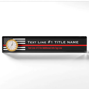 Personalized Thin Red Line American Flag on a Nameplate