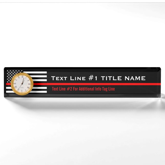 Personalized Thin Red Line American Flag on a Nameplate (Front)