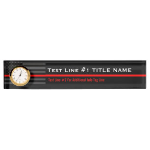 Personalized Thin Red Line American Flag on a Nameplate