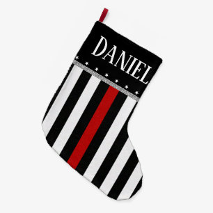 Personalized Thin Red Line Firefighter Flag Large Christmas Stocking