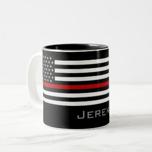 Personalized Thin Red Line Firefighter Flag Two-Tone Coffee Mug