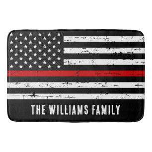 Personalized Thin Red Line Flag Firefighter Bath Mat
