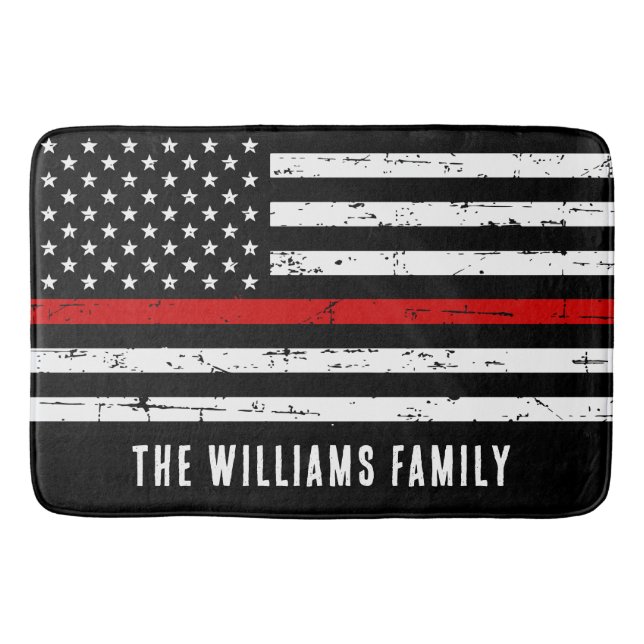 Personalized Thin Red Line Flag Firefighter Bath Mat (Front)