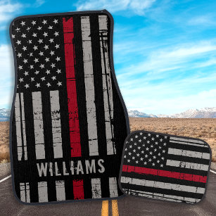 Personalized Thin Red Line Flag Firefighter Car Mat