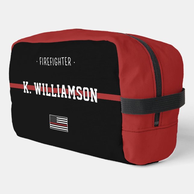 Personalized Thin Red Line Flag Firefighter Dopp Kit (Left Corner)
