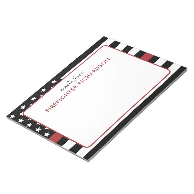 Personalized Thin Red Line Flag Firefighter Notepad (Angled)
