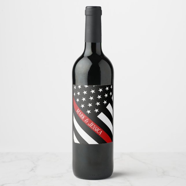 Personalized Thin Red Line Flag Wine Label (Front)