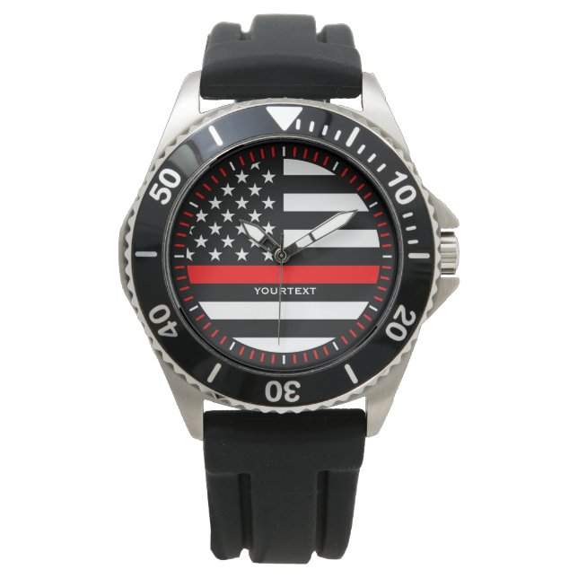 Personalized Thin Red Line Graphic on a US Flag Watch (Front)