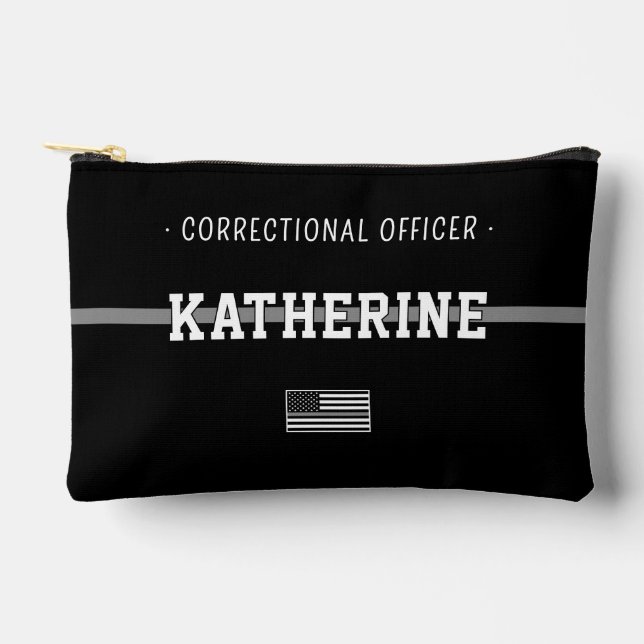 Personalized Thin Silver Line Correction Officer Accessory Pouch (Front)