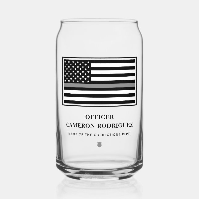 Personalized Thin Silver Line Correctional Officer Can Glass (Front)