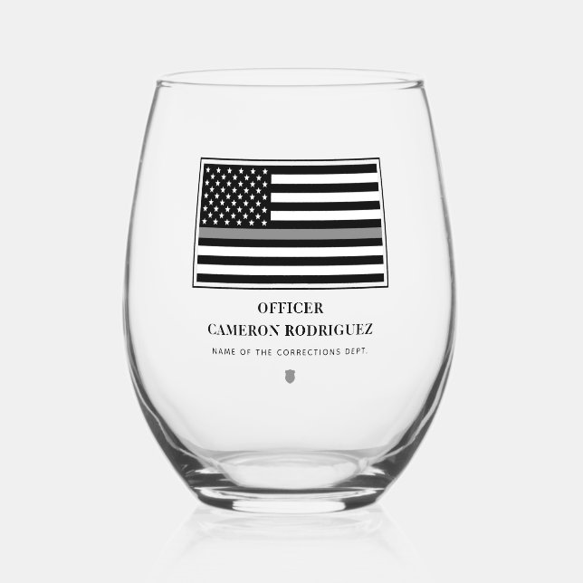 Personalized Thin Silver Line Correctional Officer Stemless Wine Glass (Front)