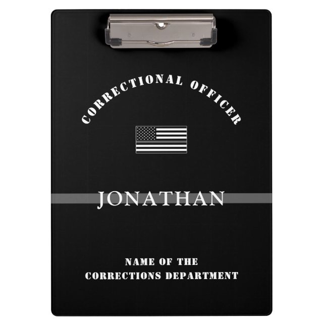 Personalized Thin Silver Line Corrections Officer Clipboard (Front)