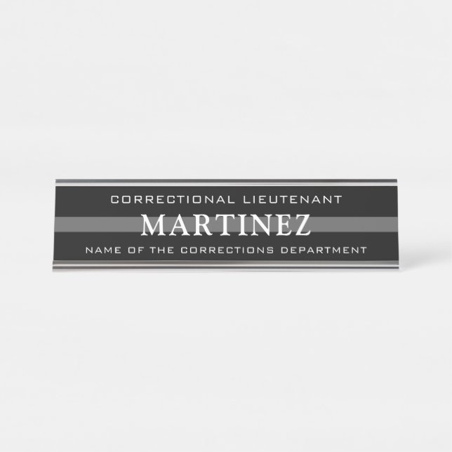 Personalized Thin Silver Line Corrections Officer Desk Name Plate (Front)