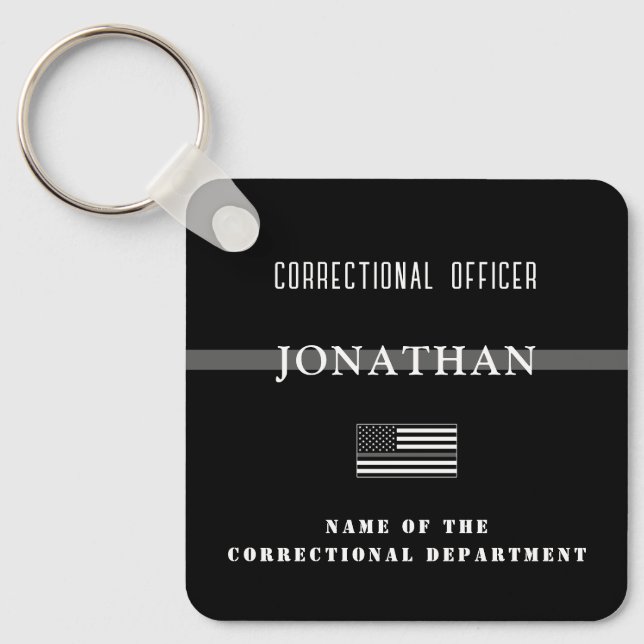 Personalized Thin Silver Line Corrections Officer Keychain (Front)
