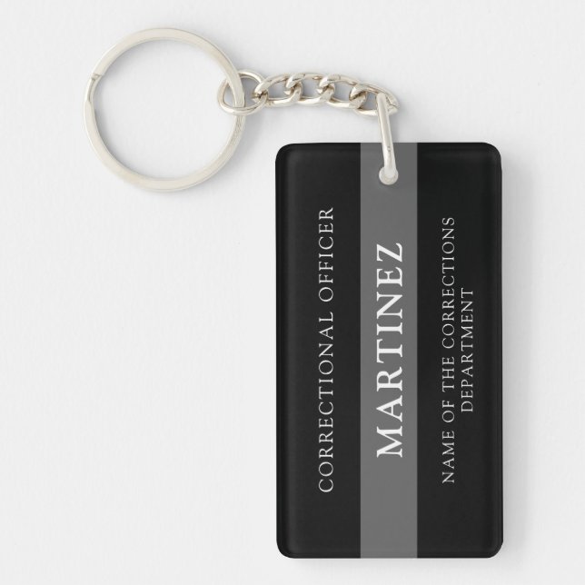 Personalized Thin Silver Line Corrections Officer Keychain (Front)