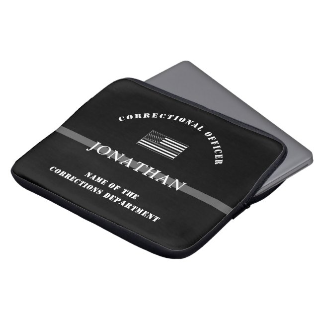 Personalized Thin Silver Line Corrections Officer Laptop Sleeve (Front Top)