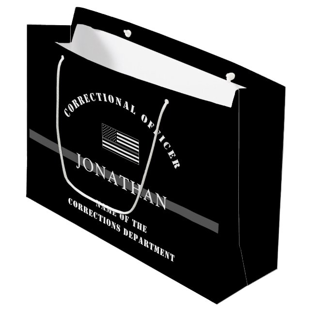 Personalized Thin Silver Line Corrections Officer Large Gift Bag (Front Angled)