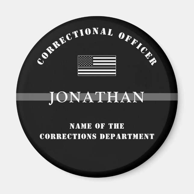 Personalized Thin Silver Line Corrections Officer Magnet (Front)