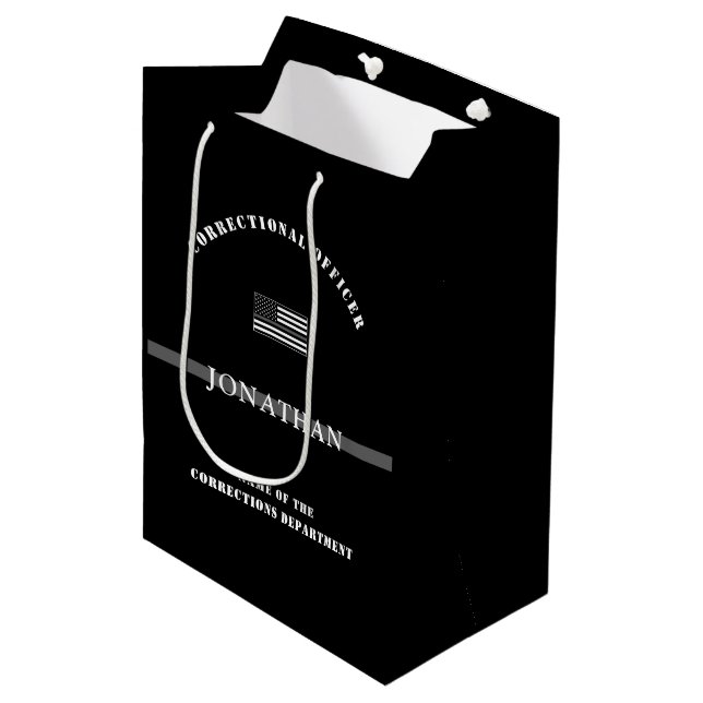 Personalized Thin Silver Line Corrections Officer Medium Gift Bag (Front Angled)