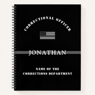 Personalized Thin Silver Line Corrections Officer Notebook