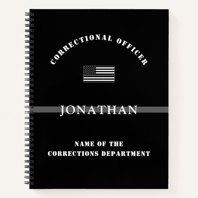 Personalized Thin Silver Line Corrections Officer Notebook (Front)