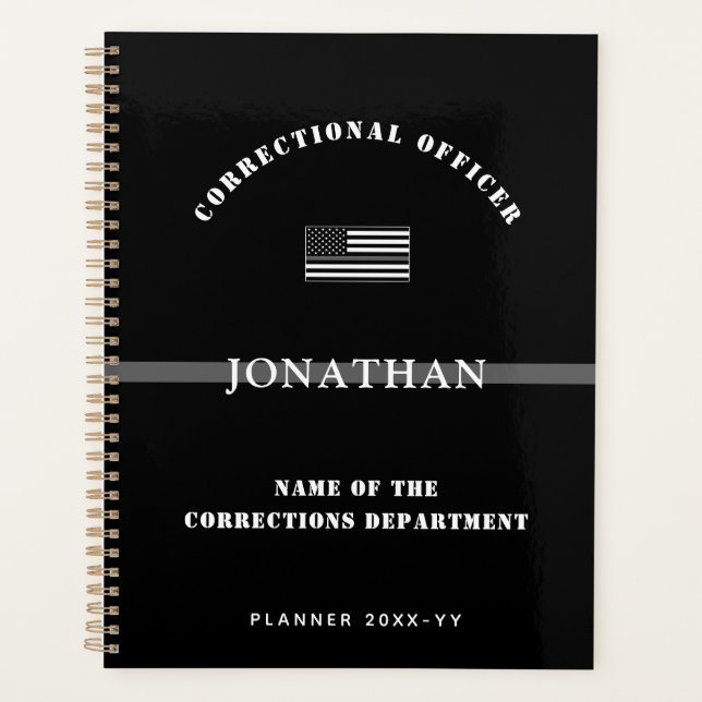 Personalized Thin Silver Line Corrections Officer Planner (Front)
