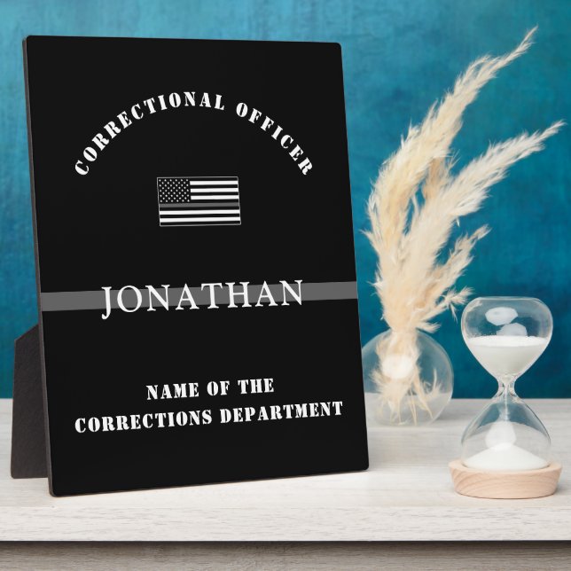 Personalized Thin Silver Line Corrections Officer Plaque (Side)