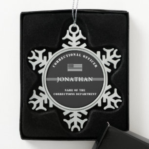 Personalized Thin Silver Line Corrections Officer Snowflake Pewter Christmas Ornament
