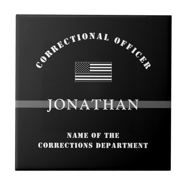 Personalized Thin Silver Line Corrections Officer Tile (Front)