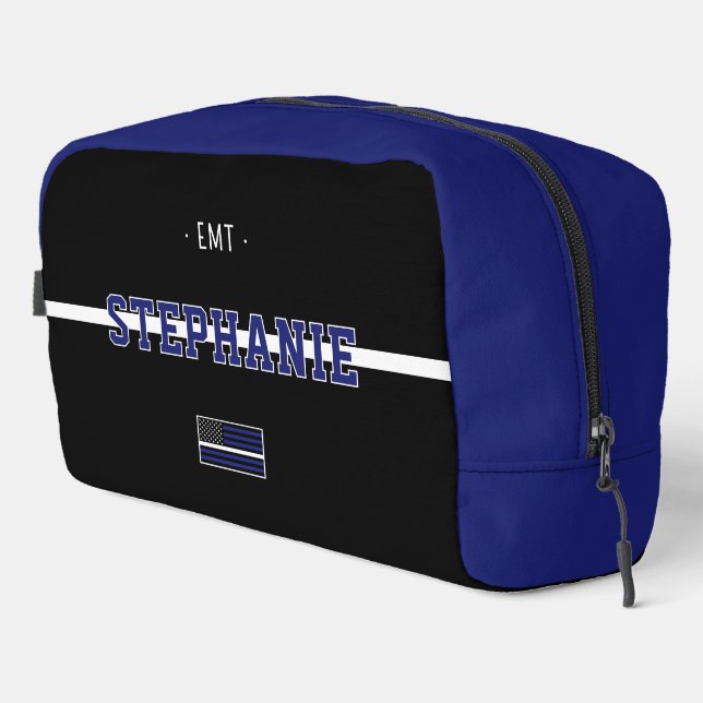 Personalized  Thin White Line USA Flag EMS EMT  Dopp Kit (Right Corner)